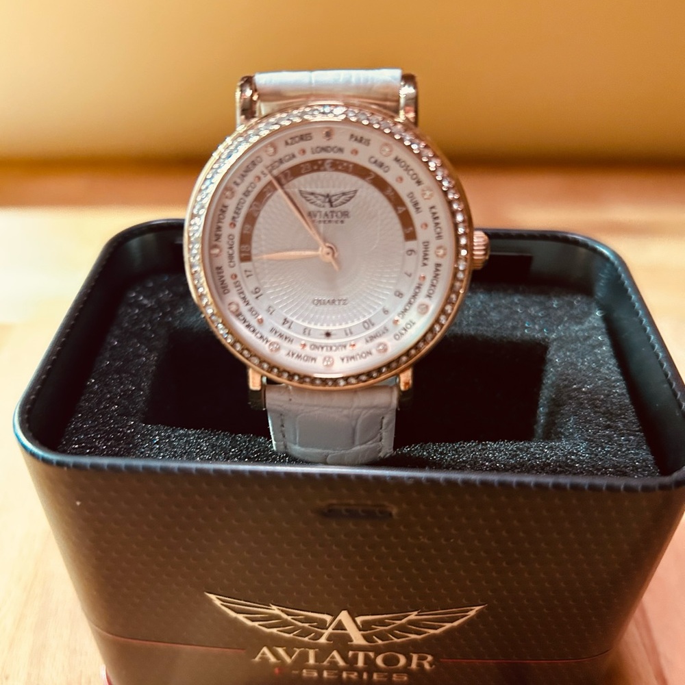 Aviator Gold and White Watch